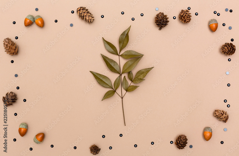 Autumn themed elements on a light brown paper background