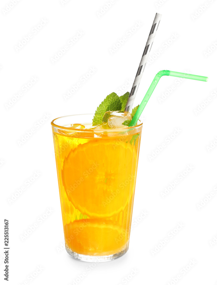 Fresh summer cocktail in glass on white background