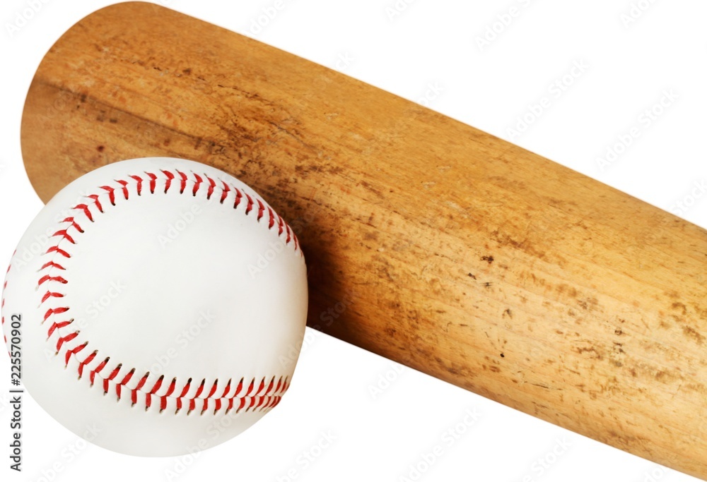 Baseball and baseball bat - isolated image