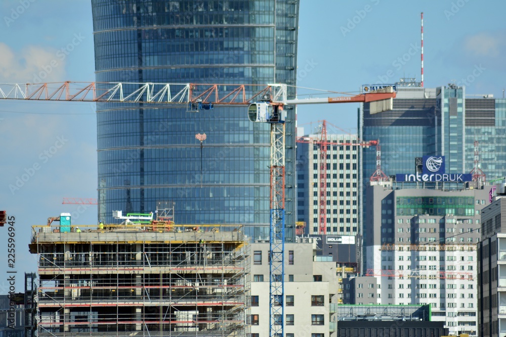 Aerial view downtown business skyscrapers