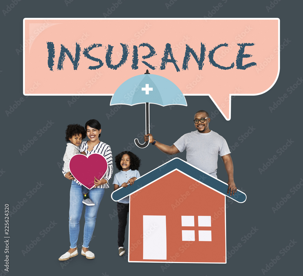 Happy family with house insurance