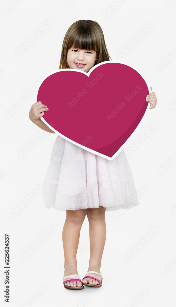 Happy girl holding a heart icon