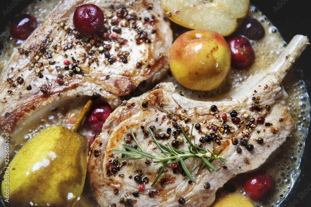 Pork chop with apples food photography recipe idea