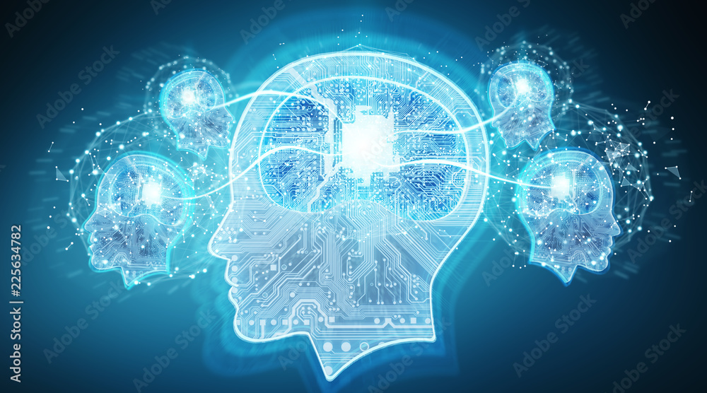 Artificial intelligence digital brain background 3D rendering