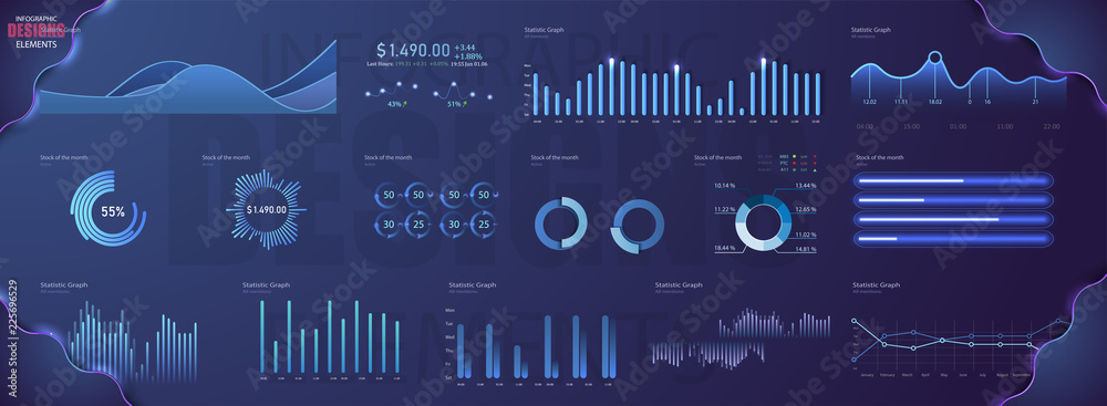 具有统计图和财务图的现代现代信息图矢量模板。图表模板