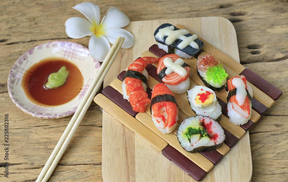 Fancy Sushi Set on Old Wood.