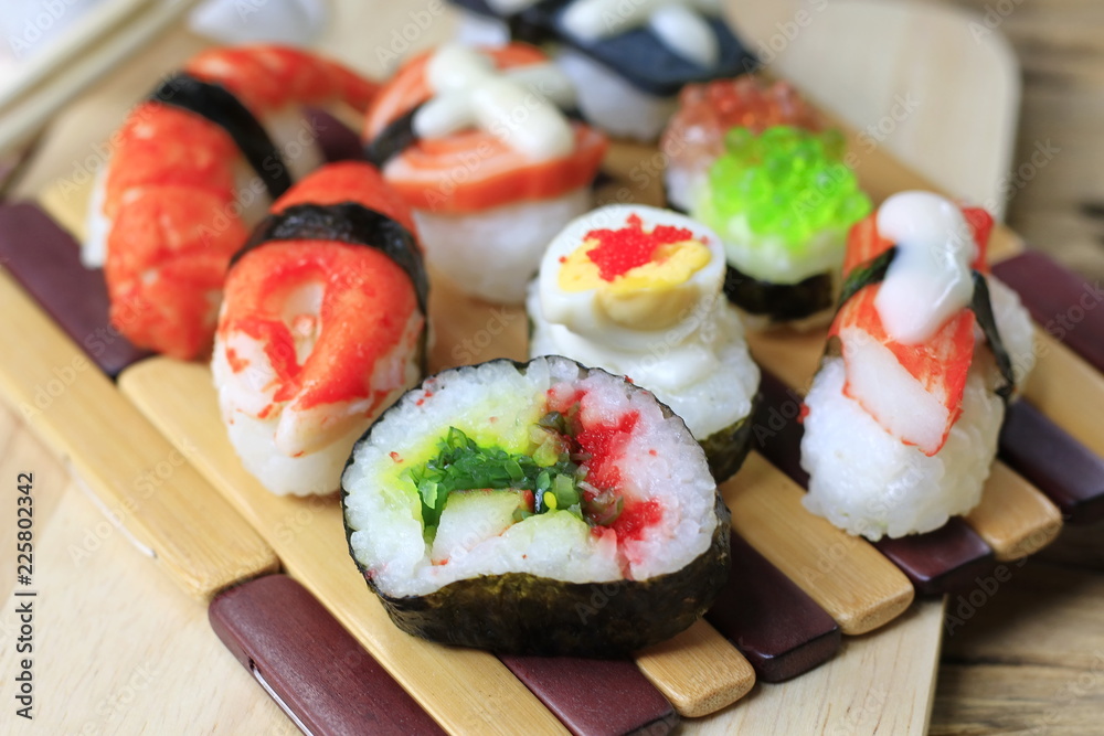 Fancy Sushi Set on Old Wood.