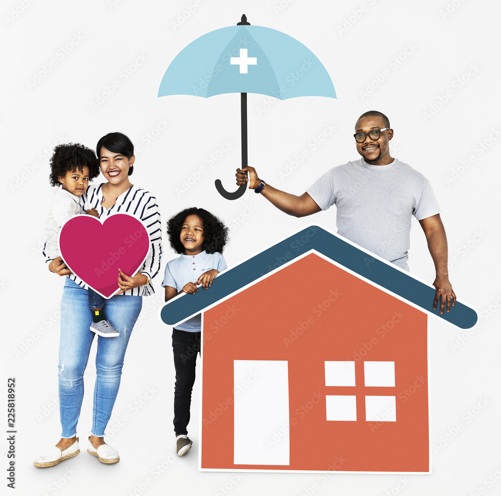 Happy family with house insurance