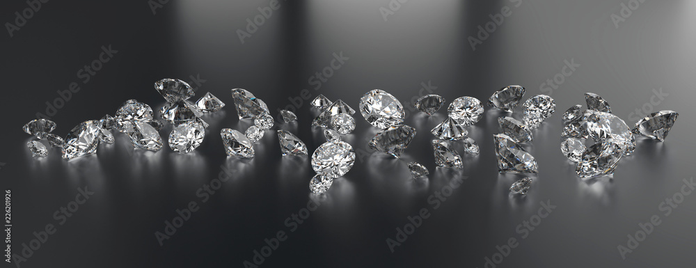 Diamonds group placed on dark blue  background, 3d illustration.