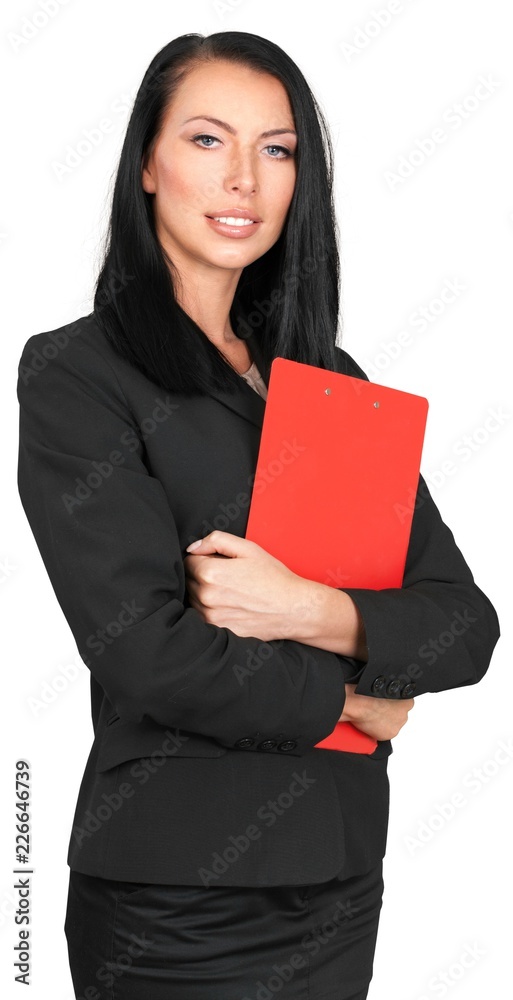 Businesswoman holding a clipboard