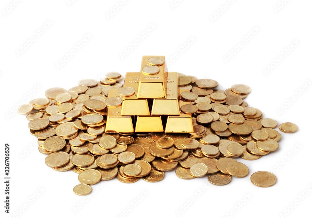 Gold bars and gold coins