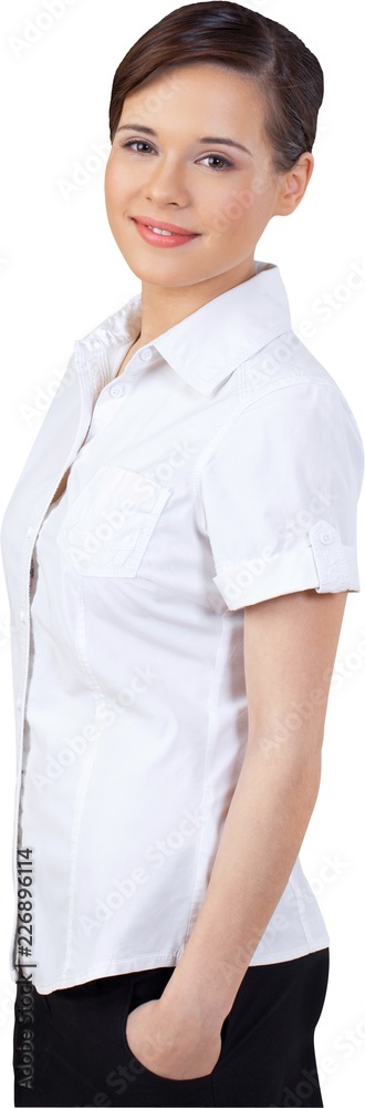 Young Businesswoman Standing with Hands in Pocket - Isolated