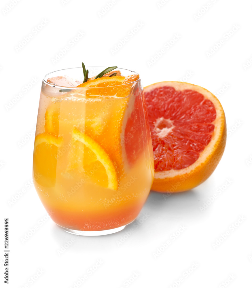 Fresh summer cocktail in glass on white background