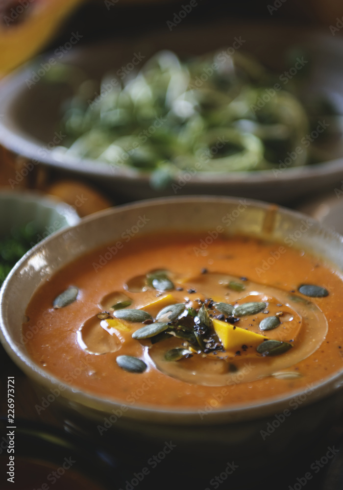 Close up of a pumpkin soup