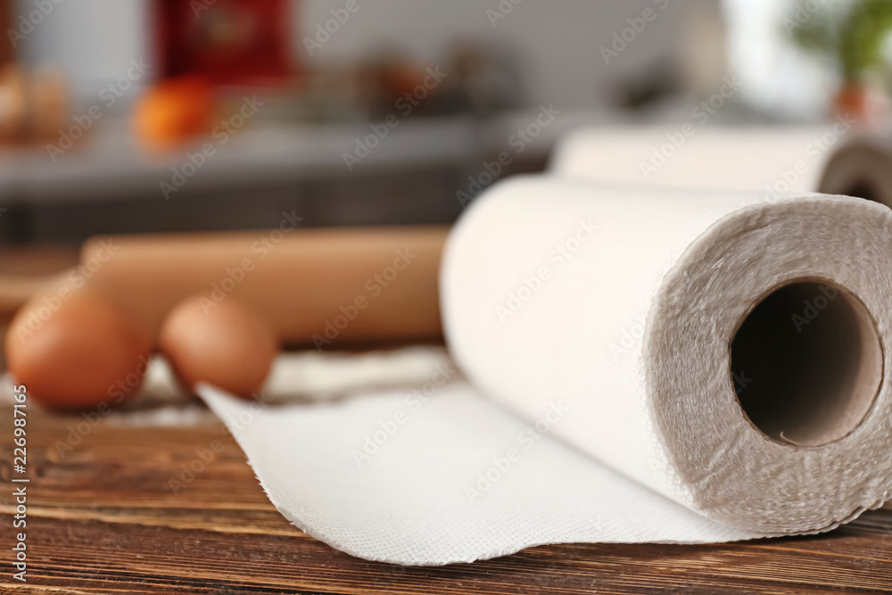 Roll of paper towels on kitchen table