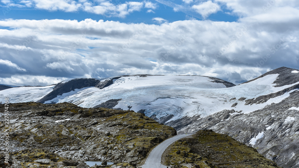 Snow on the Dalsnibba mountains in the middle of summer 2018 - Møre og Romsdal county, Norway.