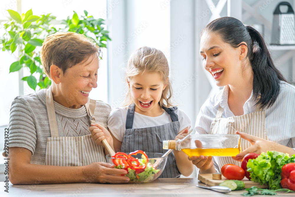 Happy family in the kitchen.