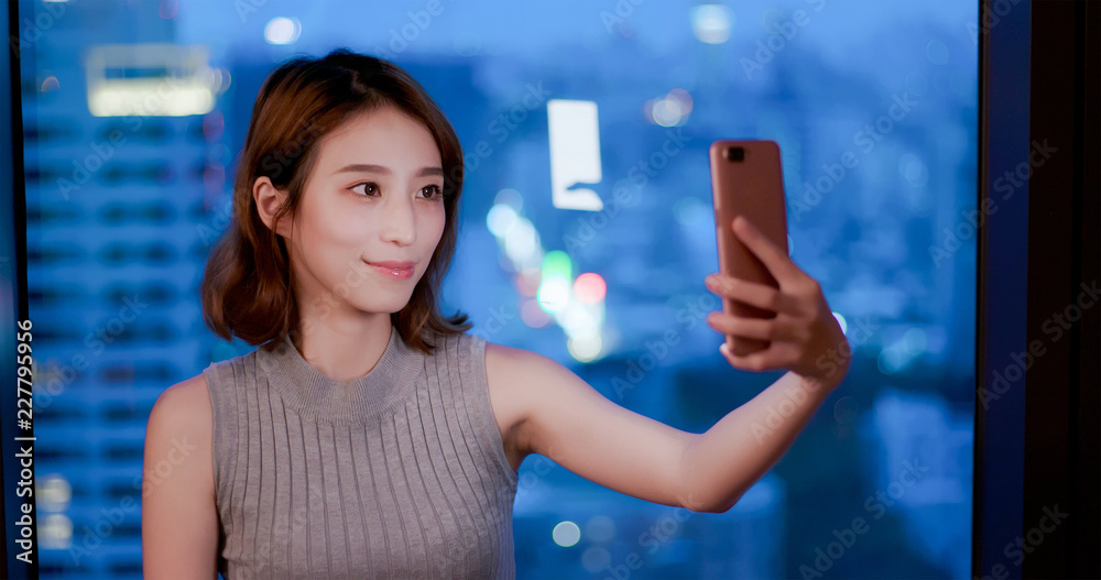 woman selfie happily