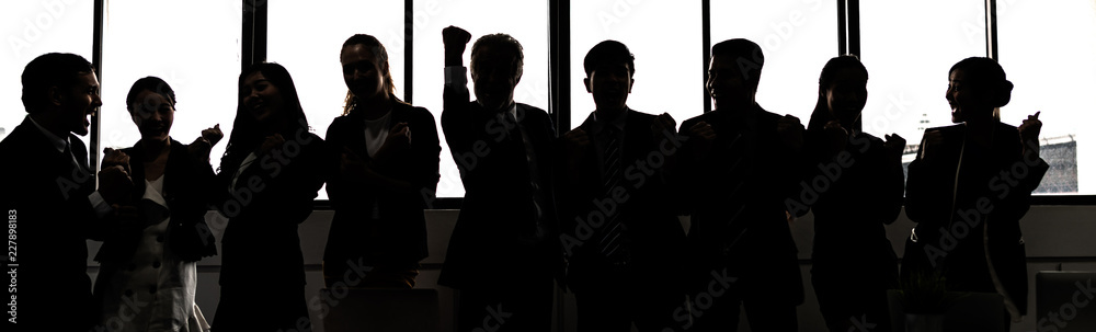 Silhouette of Business People Celebrating In Board Room