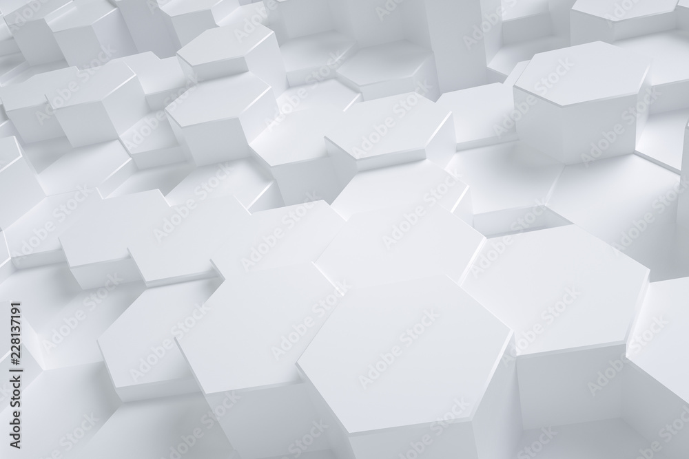 3d rendering, hexagon with white background