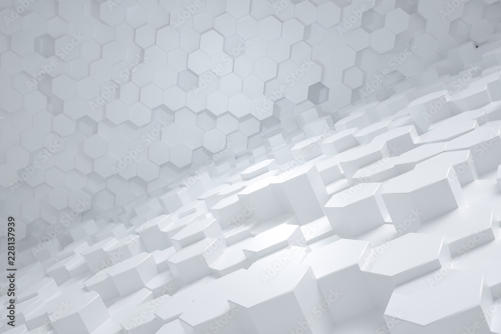 3d rendering, hexagon with white background