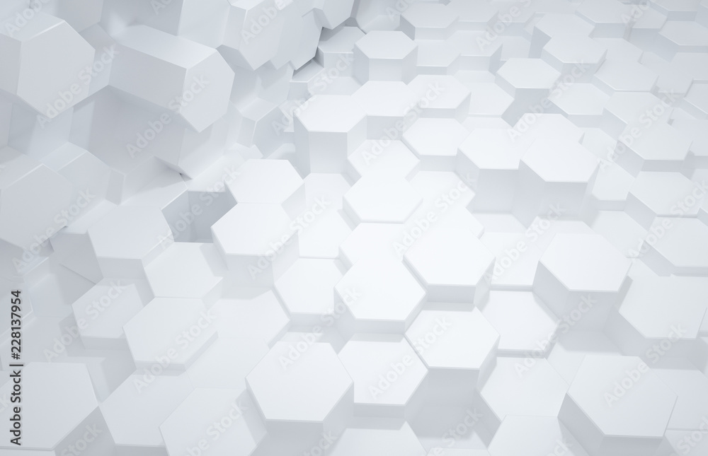 3d rendering, hexagon with white background