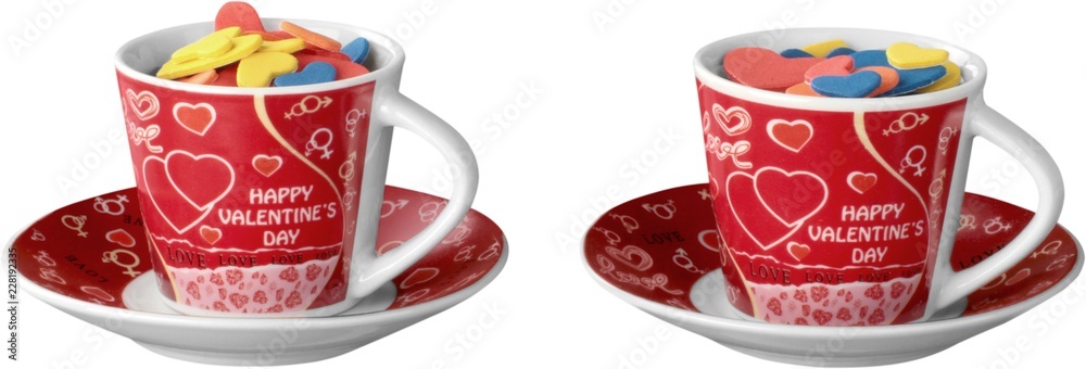 Valentines Day Cups Filled with Colorful Hearts - Isolated