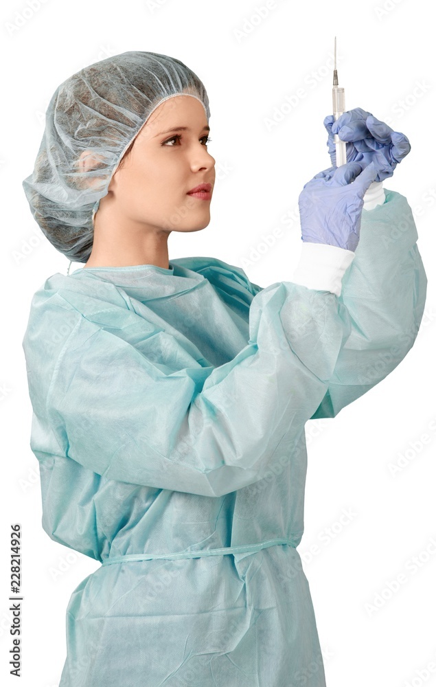 Female Surgeon with Syringe - Isolated