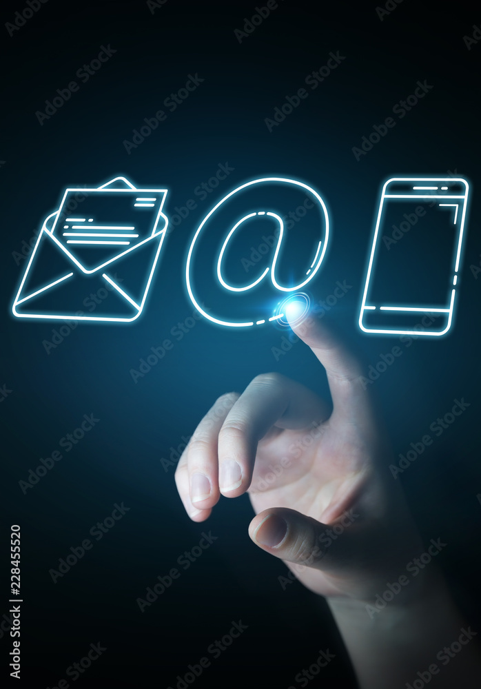 Businesswoman using thin line contact icon