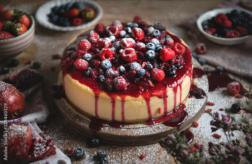 Cheesecake covered with mixed berries