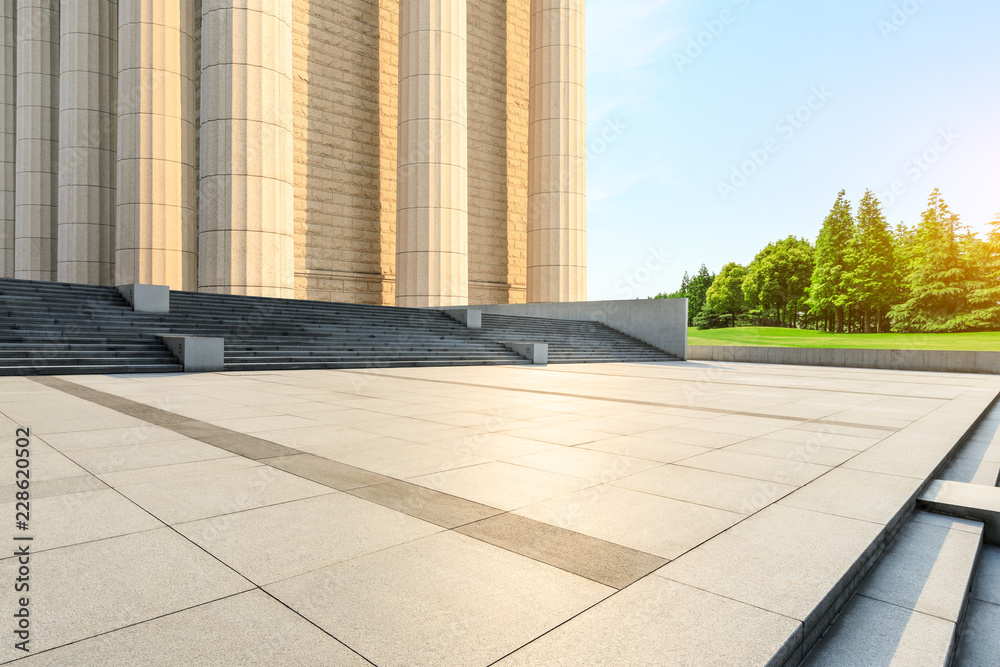 Empty square floor and modern architecture with sky cloud scenery