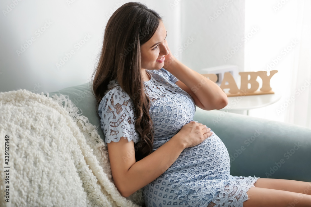 Beautiful pregnant woman resting at home