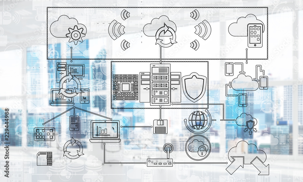 Technology background image with media interface as connection and networking idea. Mixed media