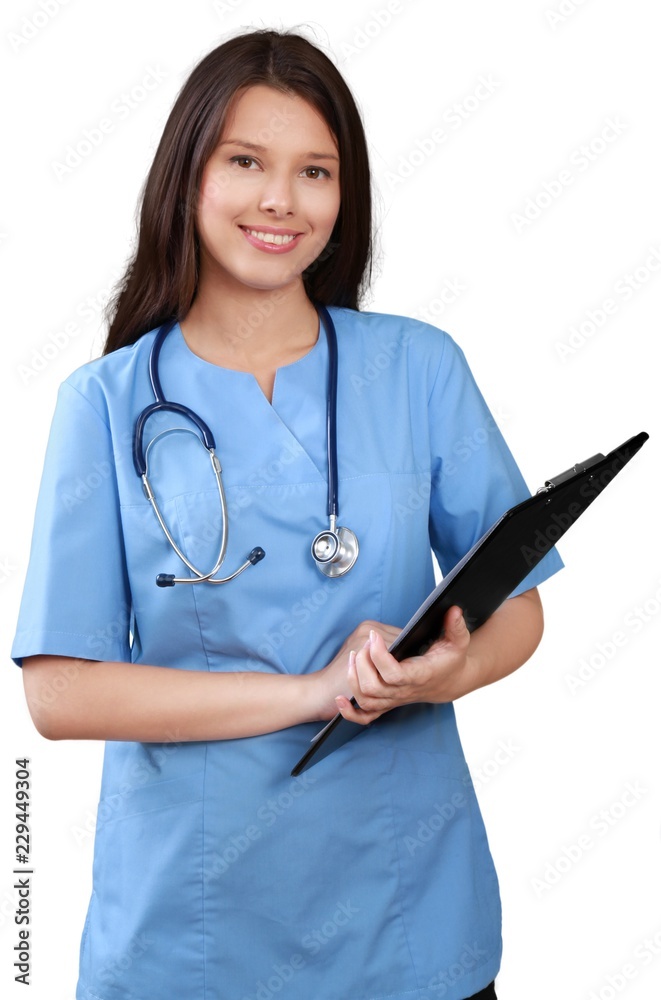 Young Nurse Holding Clipboard - Isolated