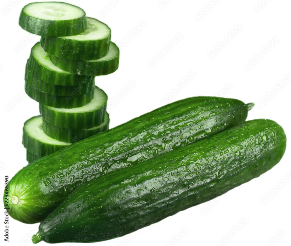 Two Cucumbers and Sliced Cucumber - Isolated