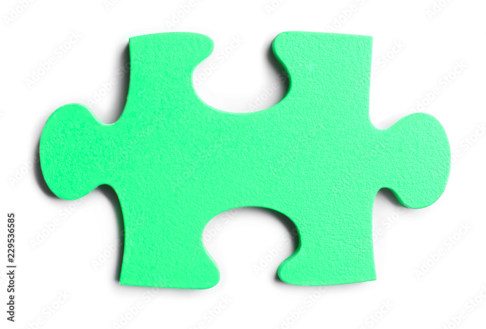 Piece of jigsaw puzzle on white background