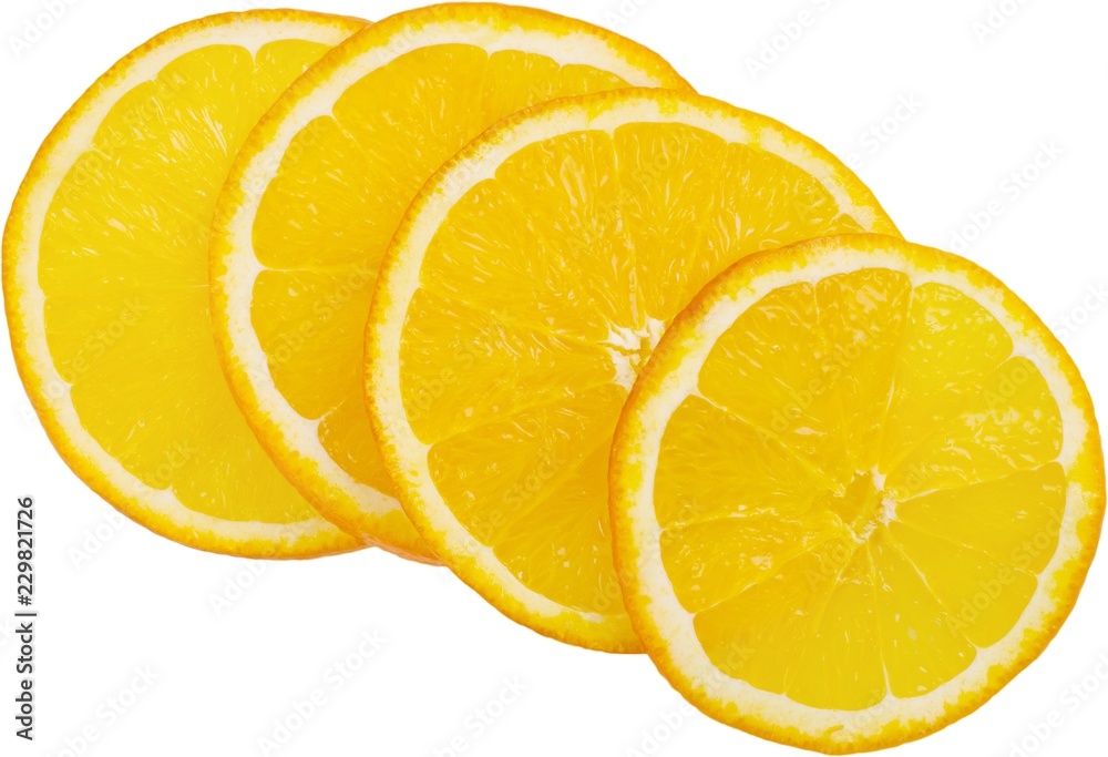 Delicious orange slices on white background