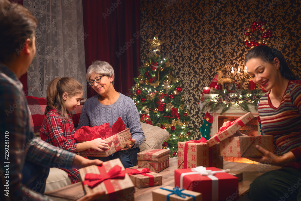 family celebrating Christmas