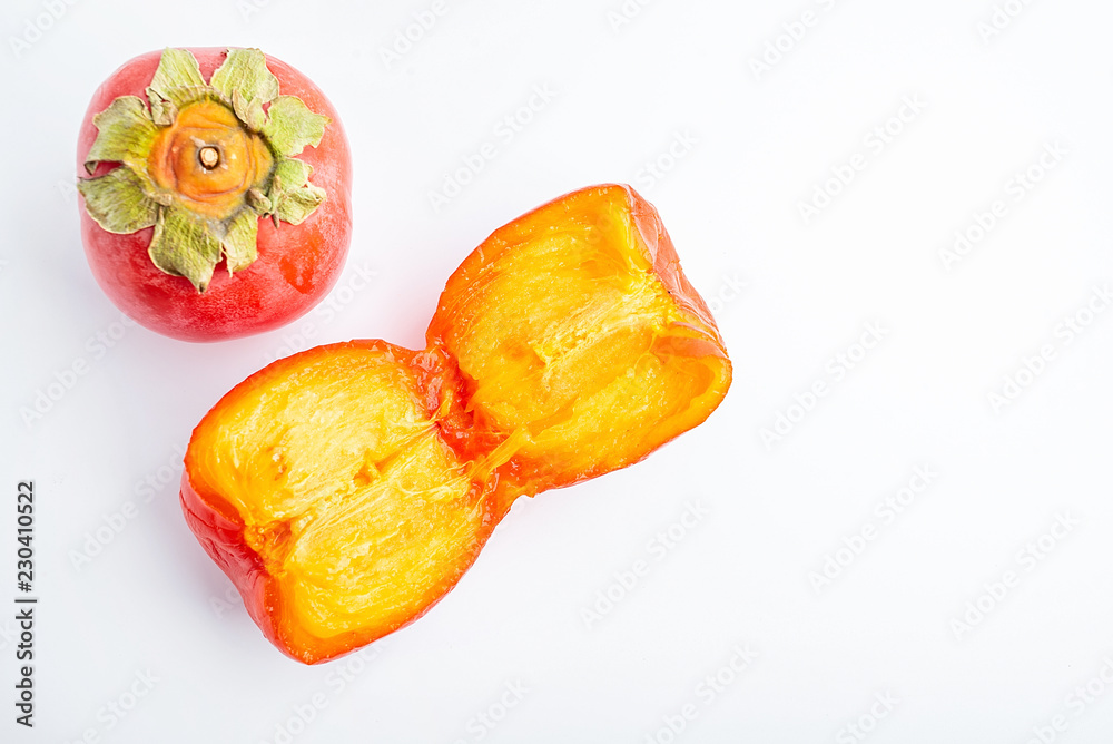 Red persimmon on white background