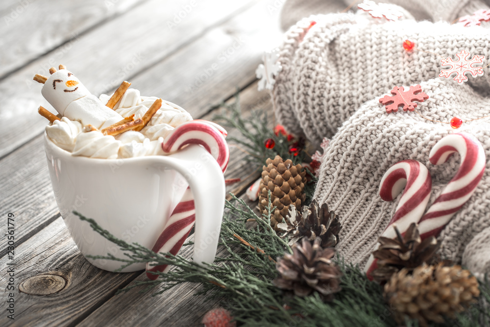 The concept of Christmas cocoa with marshmallows