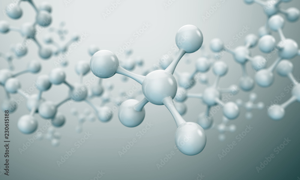 白色分子或原子，用于科学或医学背景的抽象清洁结构。