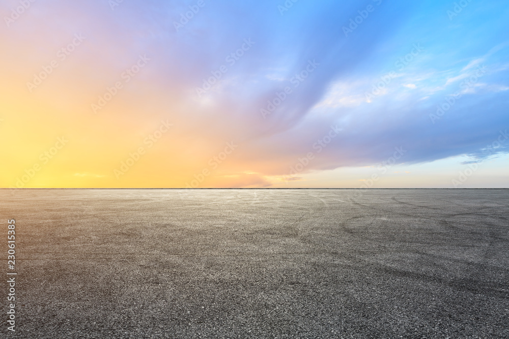 Car track square and sky beautiful cloud scenery at sunset