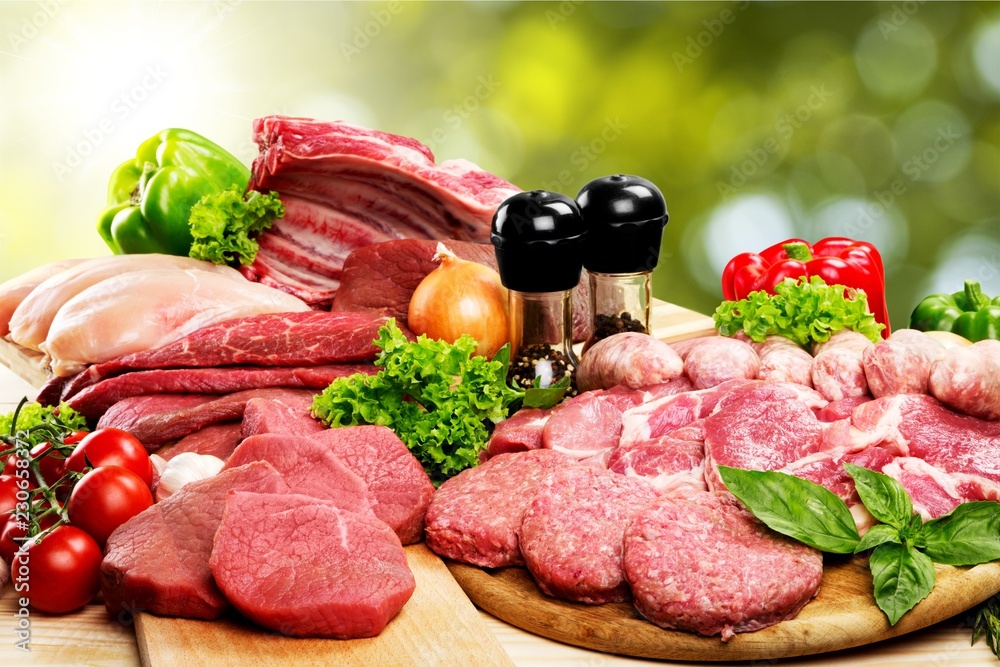 Freshness Meat collection on wooden background