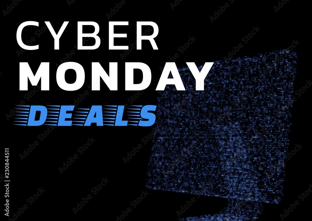 Cyber Monday Sale with blue monitor