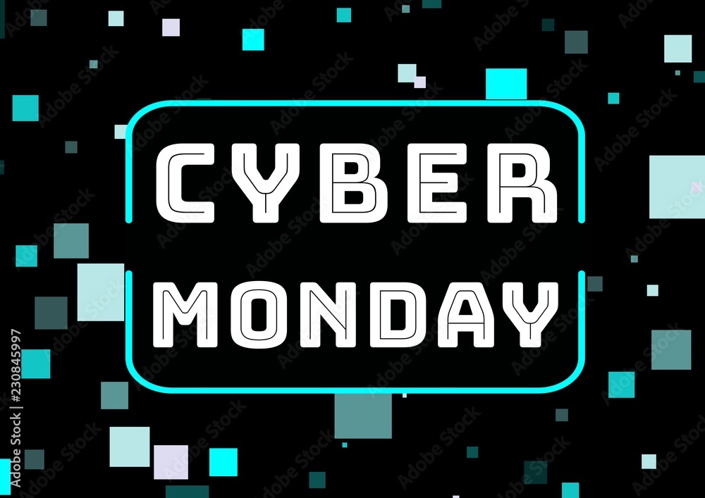 Cyber Monday Sale with squares in the background