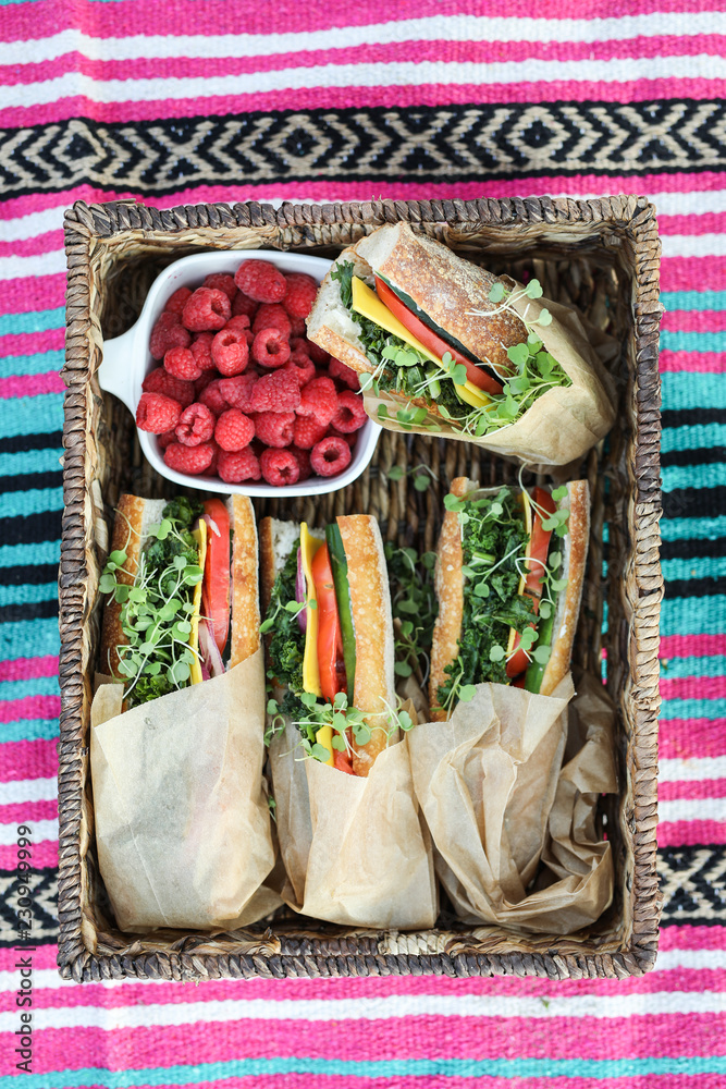 Vegan sandwiches for lunch at the beach