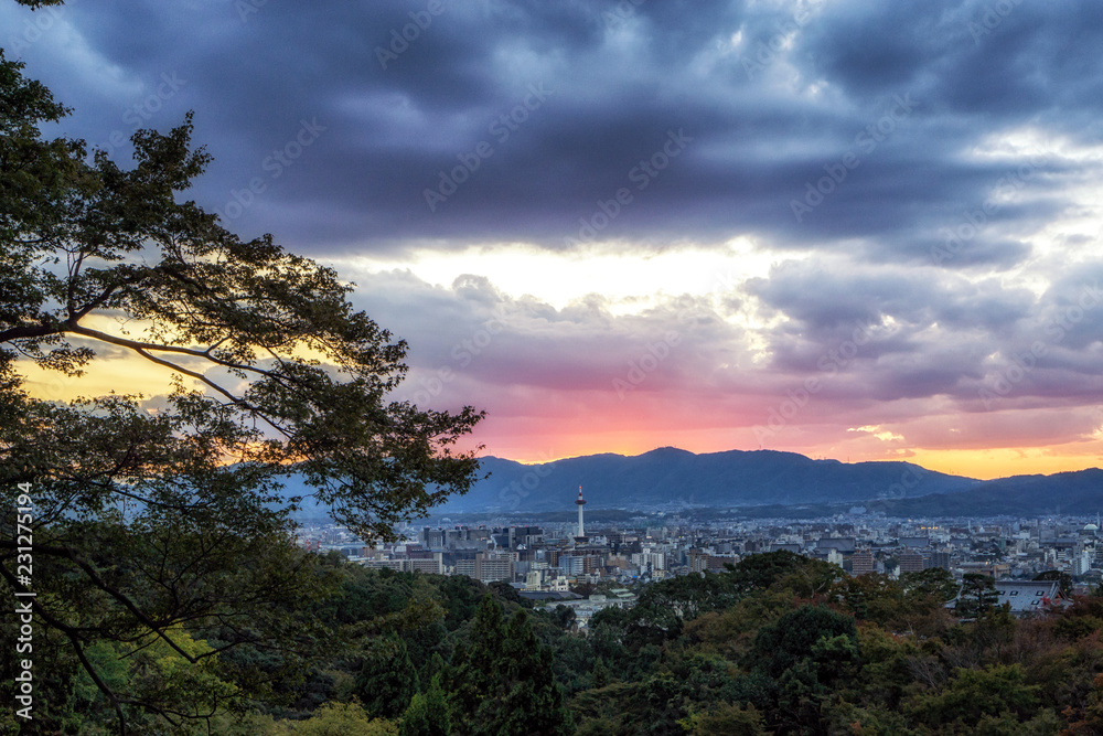 京都城市景观日落