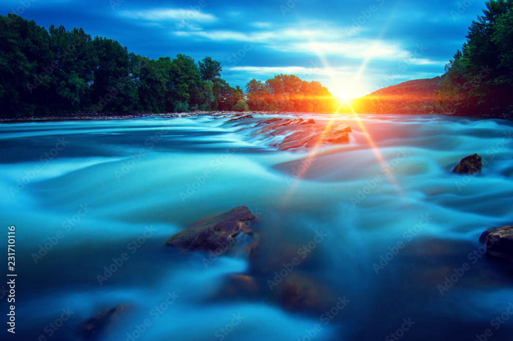 River water and sunset