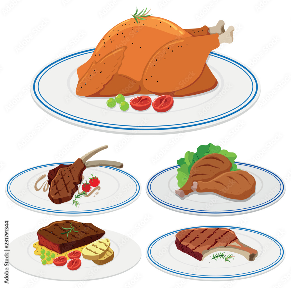 Set of meat food on plate