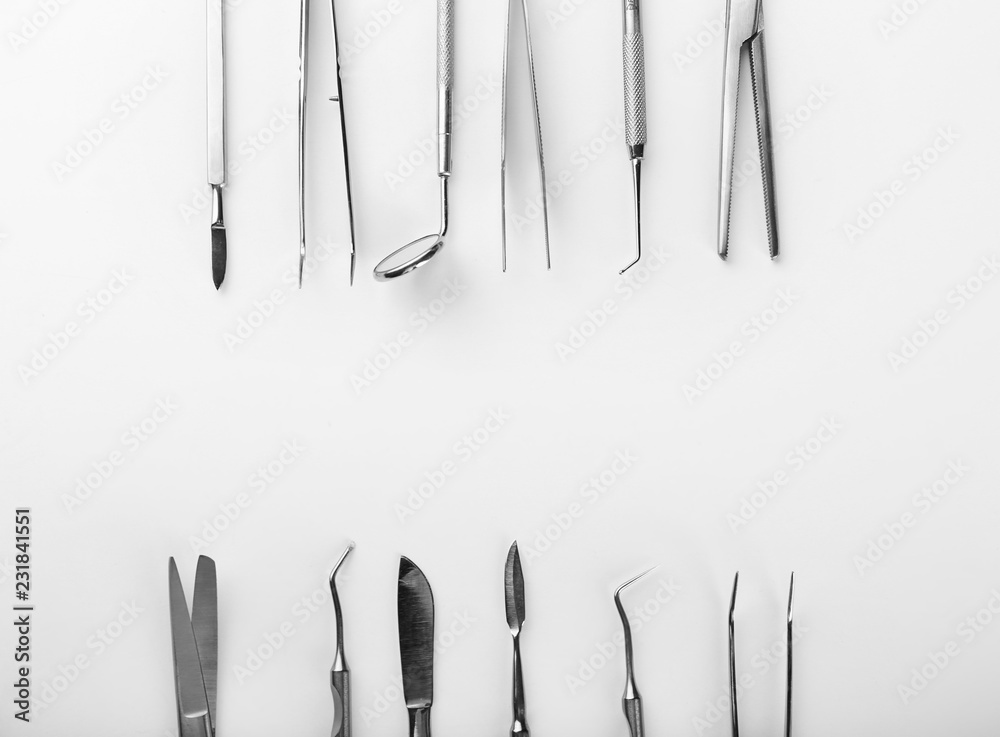 Dentists tools on white background